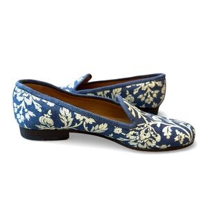 Stubbs & Wootton Blue and White Floral Damask Loafers Size 8